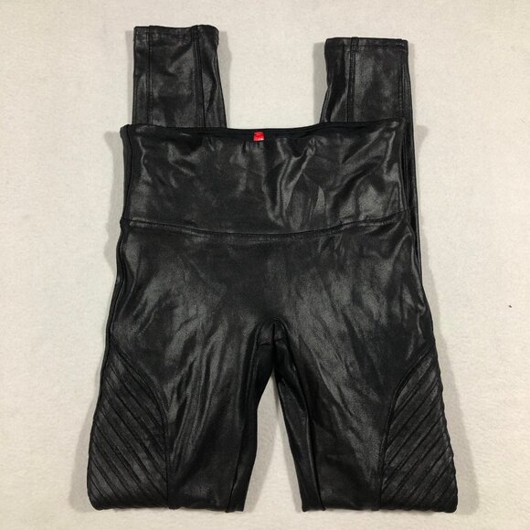 SPANX Pants - SPANX Leggings Womens Small Black Faux Leather Moto Leggings
